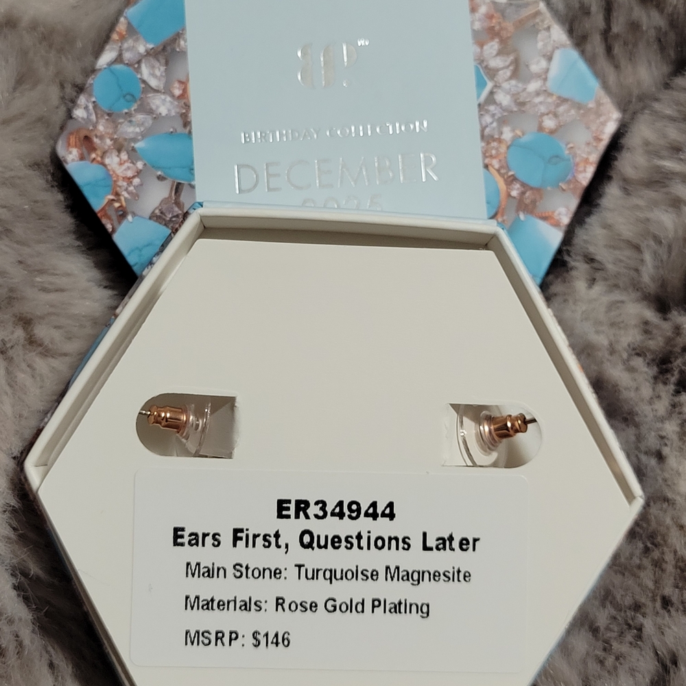 BP Turquoise and Rosegold Earrings - December Collection - Picture 2 of 2